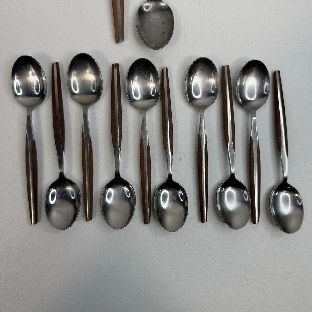 Eldan ELD2-BROWN‎ Set Of 12 Spoons Mid Century Modern Flatware Stainless Steel